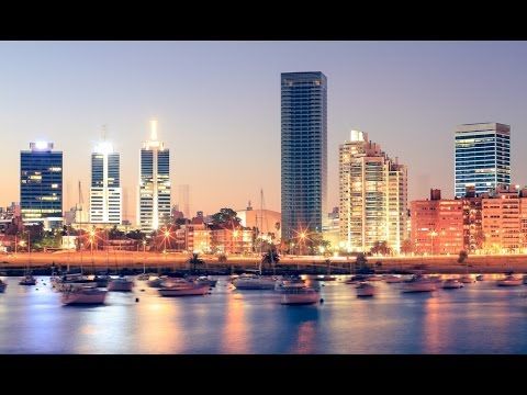 Rambla of Montevideo sunset buildings