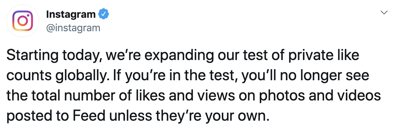 Instagram removing likes tweet