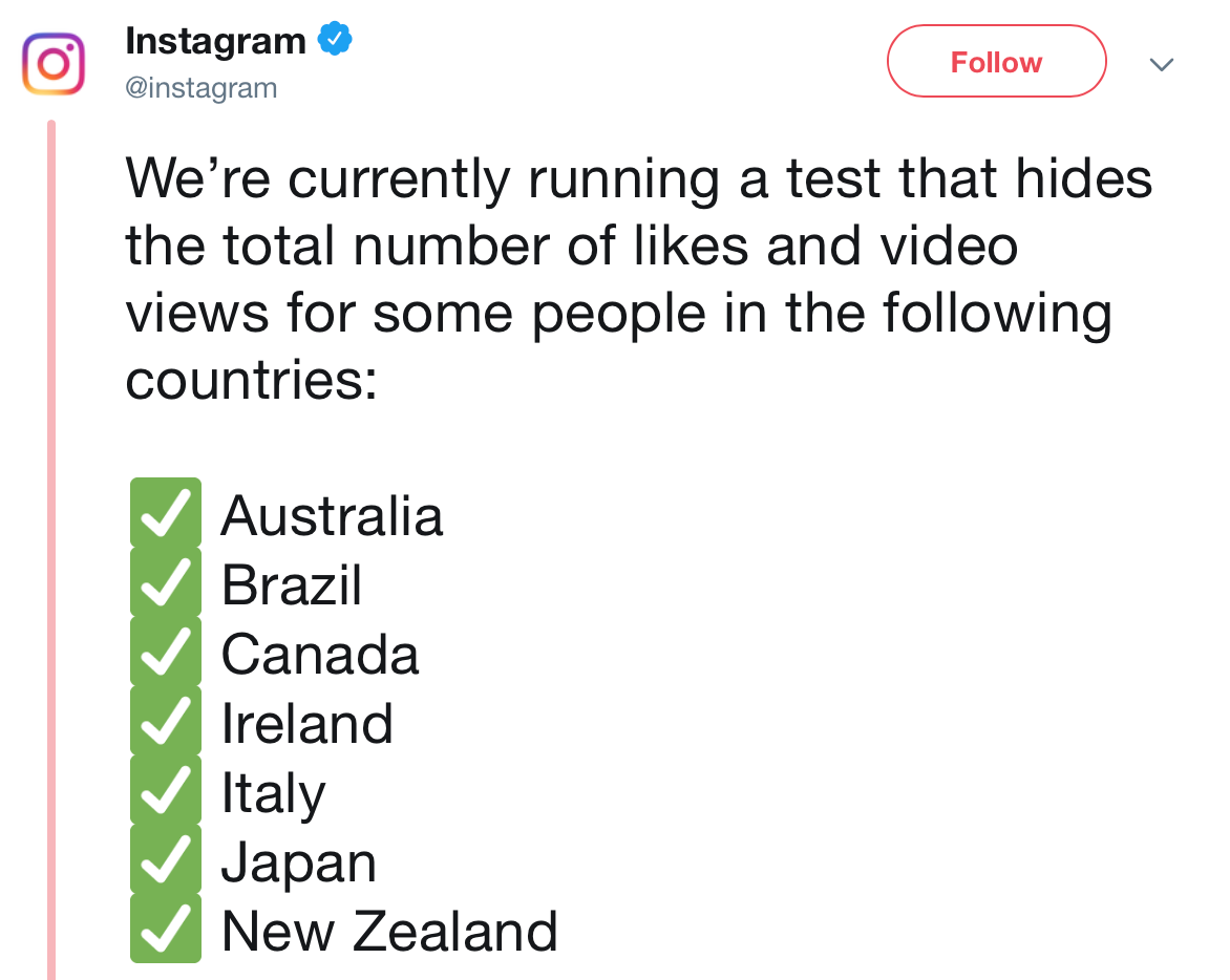 Instagram test removing likes