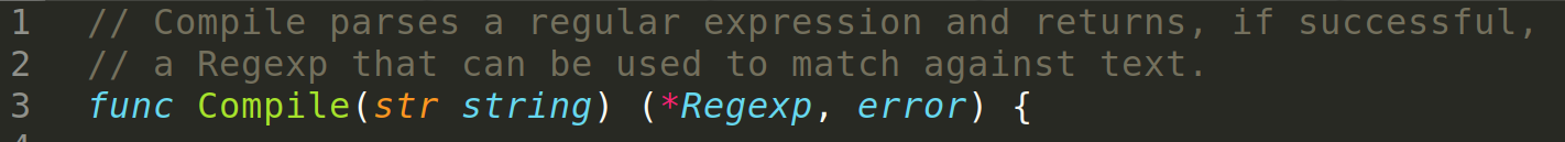 Great comment opportunity for Go code related to regular expressions