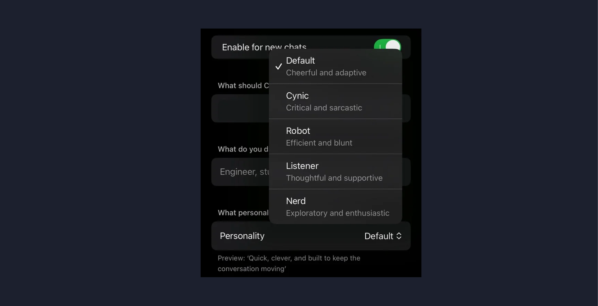 ChatGPT-5 personality configuration interface for healthcare